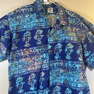Rum Reggae Shirt Size XL Men Blue Floral Casual Hawaiian Beach Vacation Button